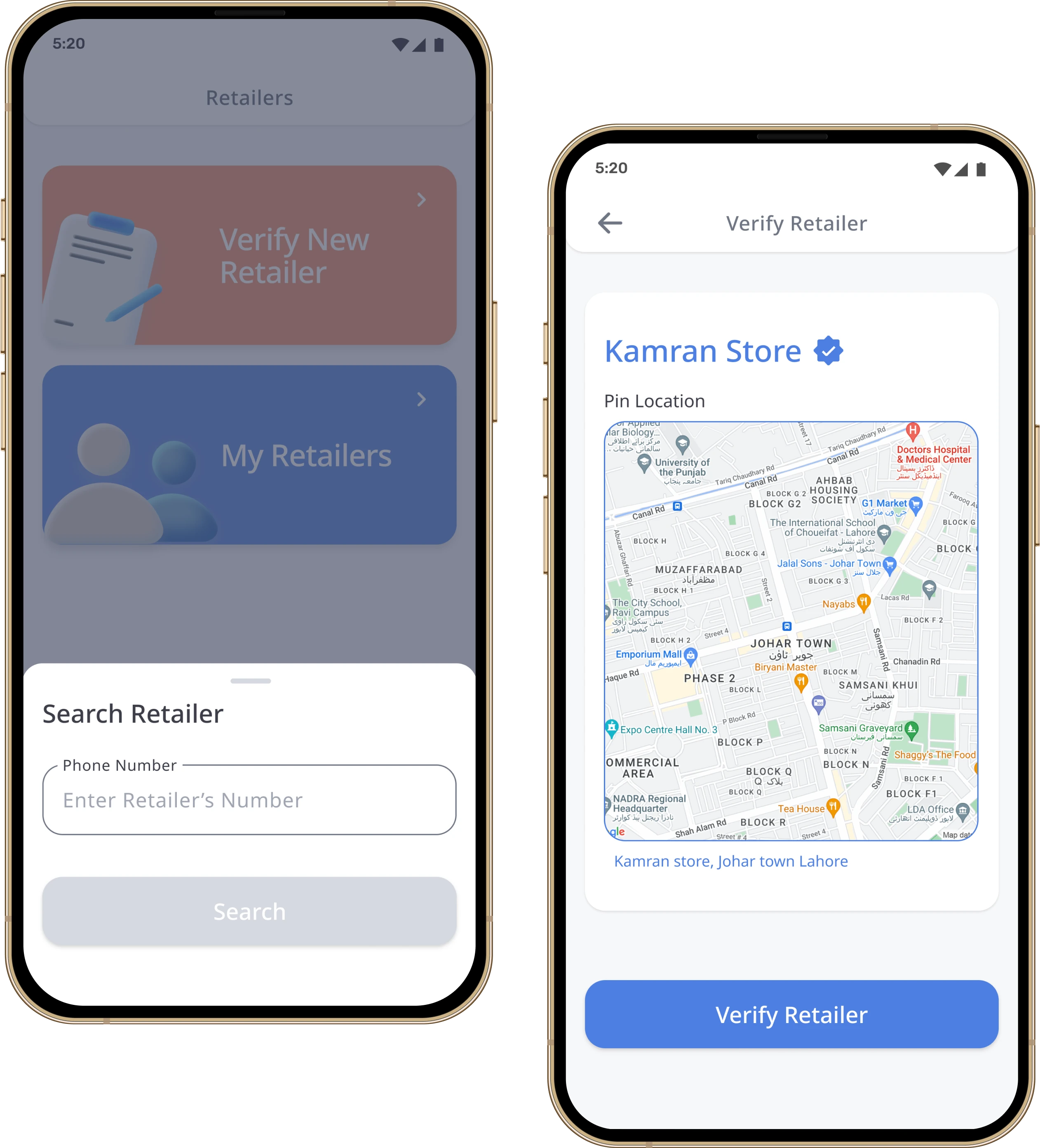 Dastgyr agent app: retailer verification flow