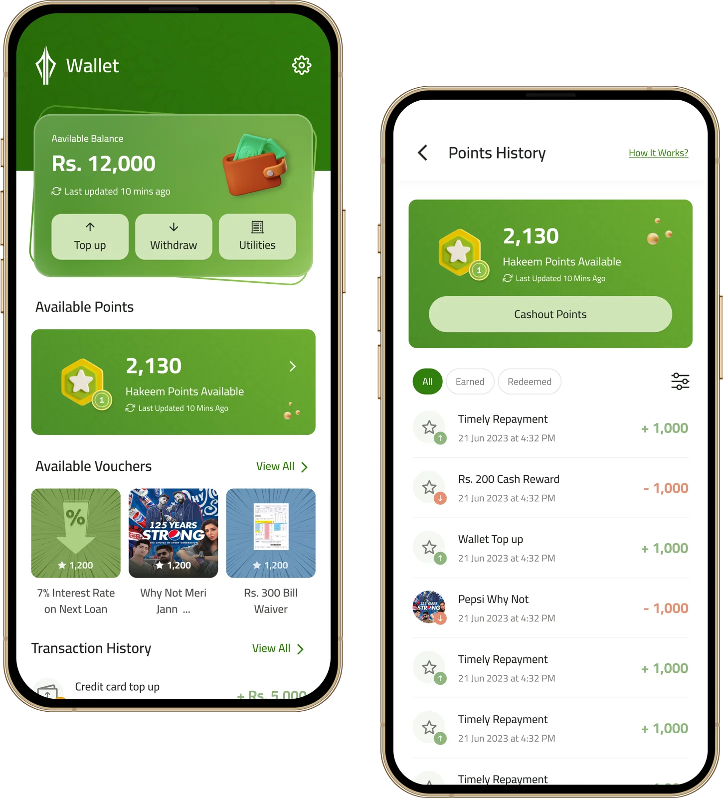On the wallet home screen, users can view balance, top up, withdraw, or pay bills. Below that they access Reward Points to track receipts, history and…