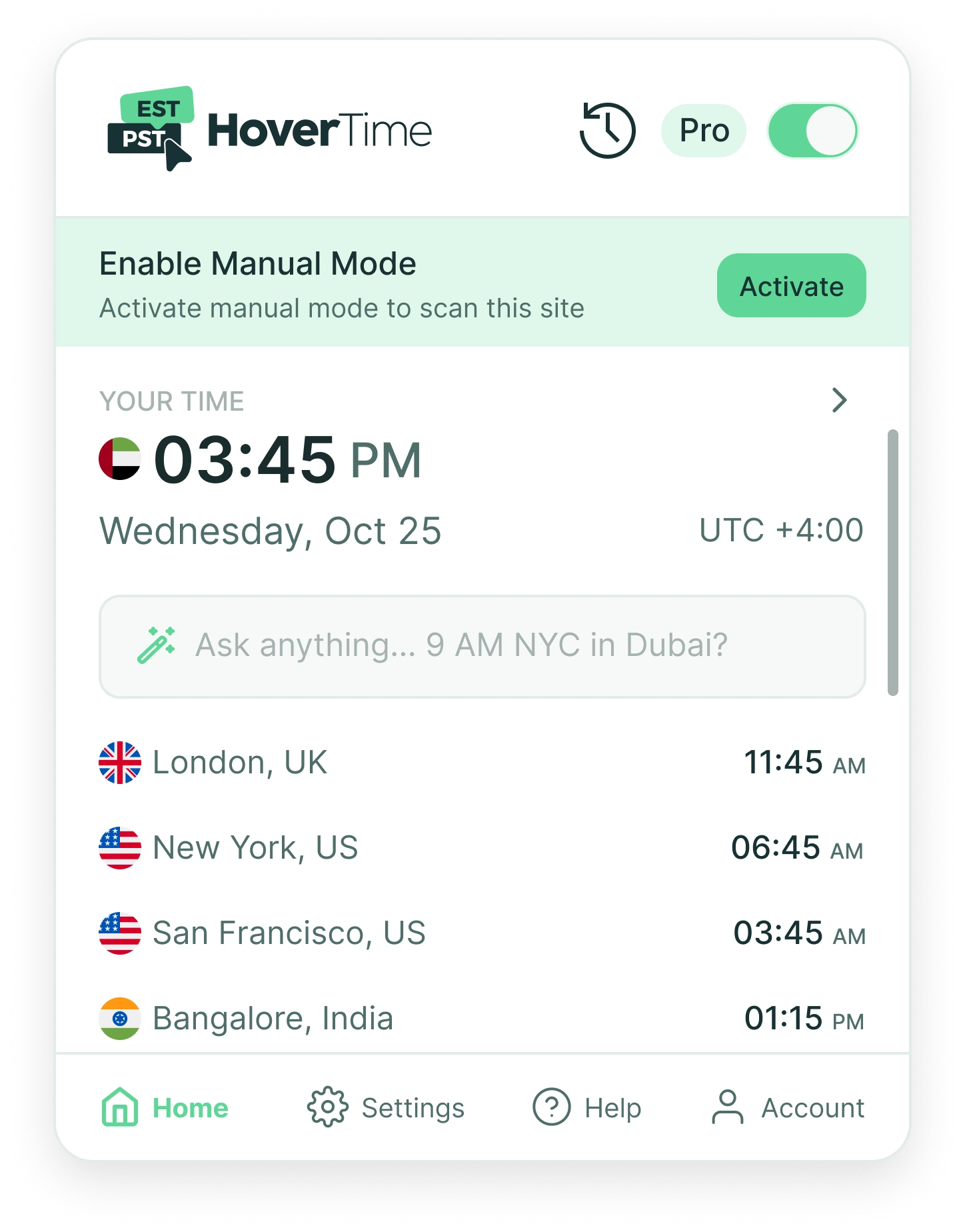 Manual mode on a site the extension does not run on by default. Activating it grants access for that session only.
